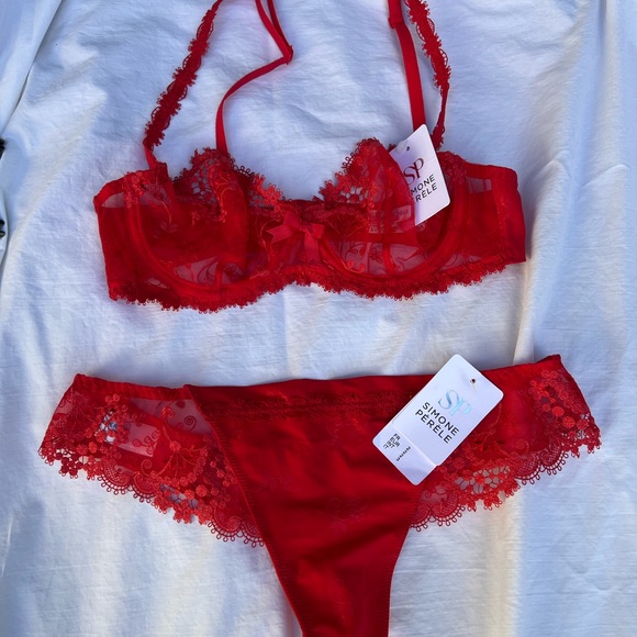 Simone Perele WISH SET demi bra and thong panties in RUBY  BNWT 32c and M thong - Picture 13 of 16
